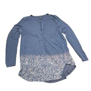 Silver Jeans Floral Border Print Button Down‎ Shirt Long Sleeve Casual Top L/G